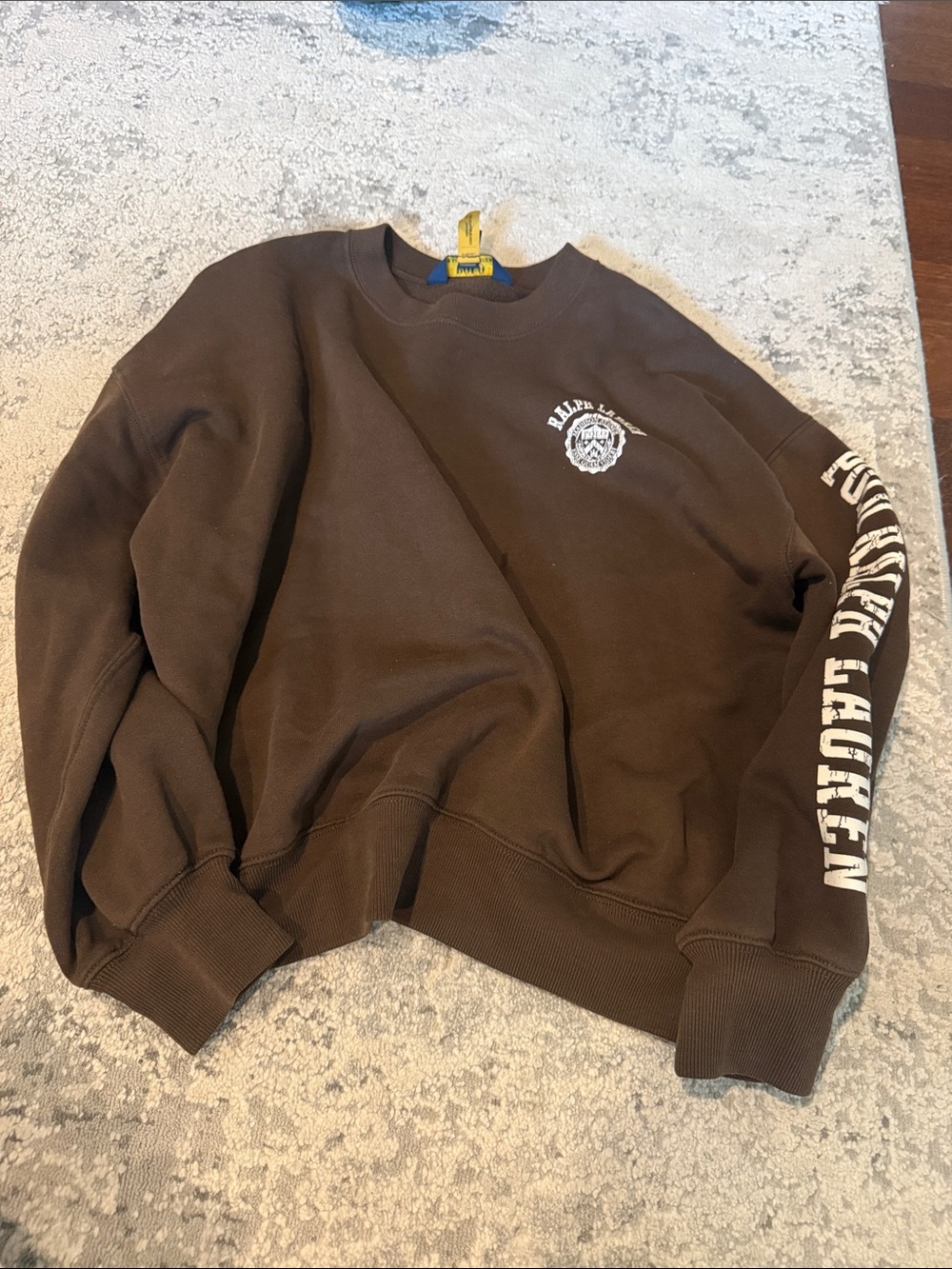 Ralph Lauren Brown Crewneck Sweatshirt with White Sleeve Script